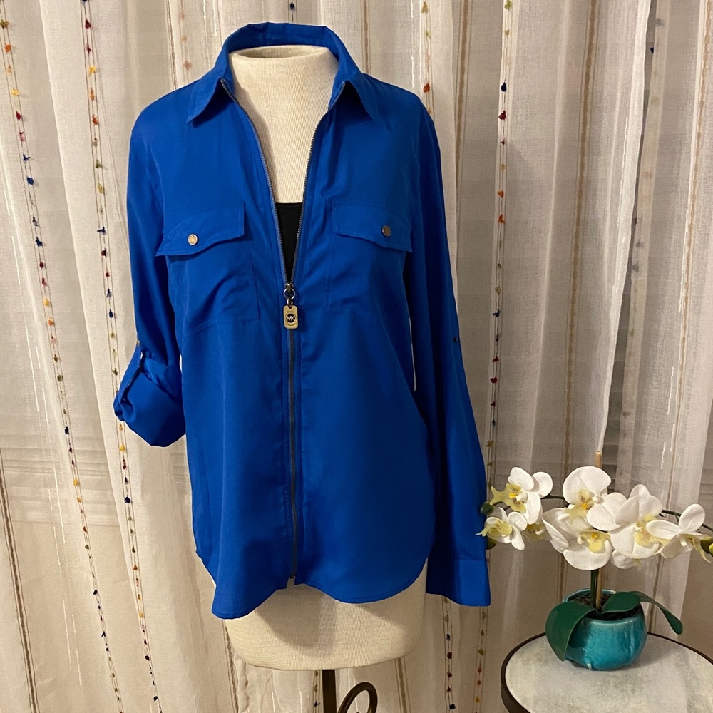 Like New MICHAEL Michael Kors Zippered Long Sleeve Top with Brass Hardware